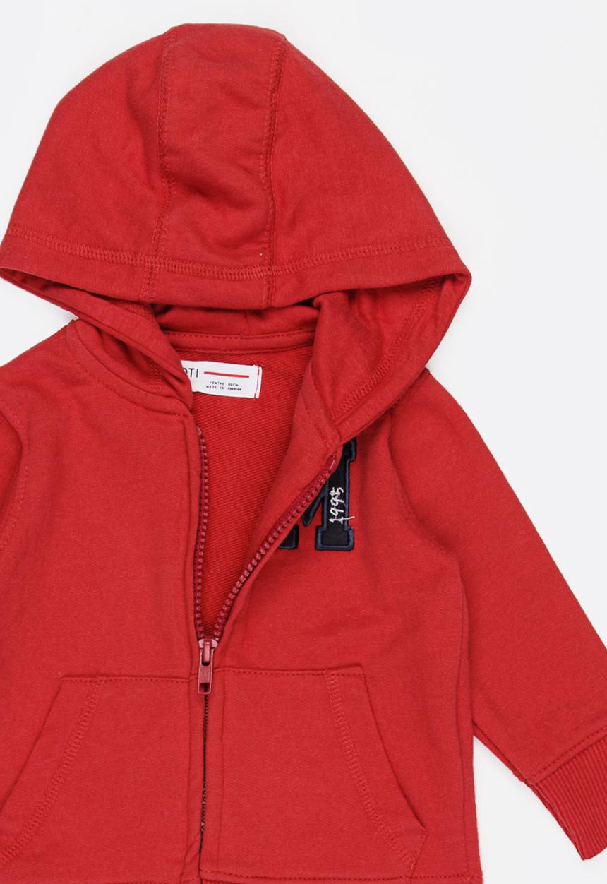 MINOTI - Basic Fleece Zip Thru Hoodie Red