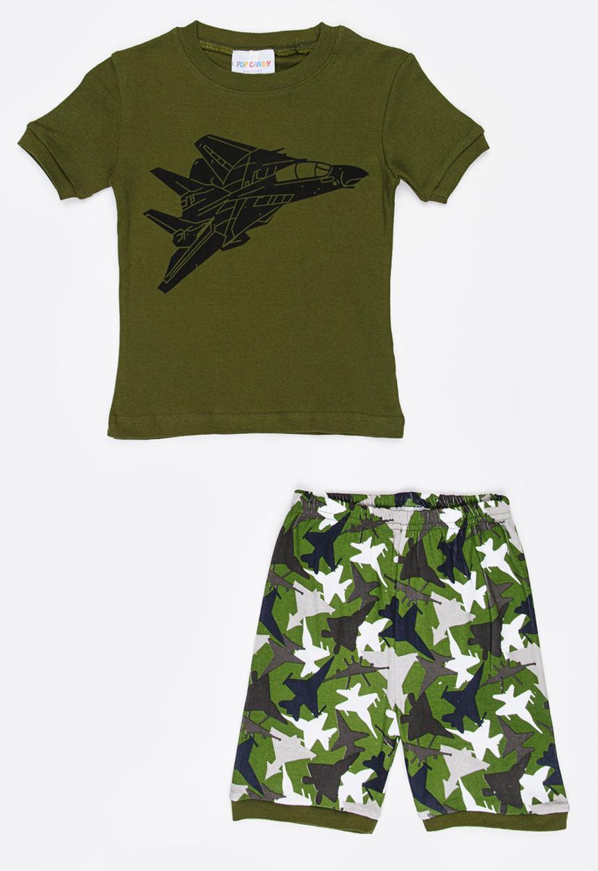 Pop Candy - Short Sleeve Printed Pj Set - Dark Green