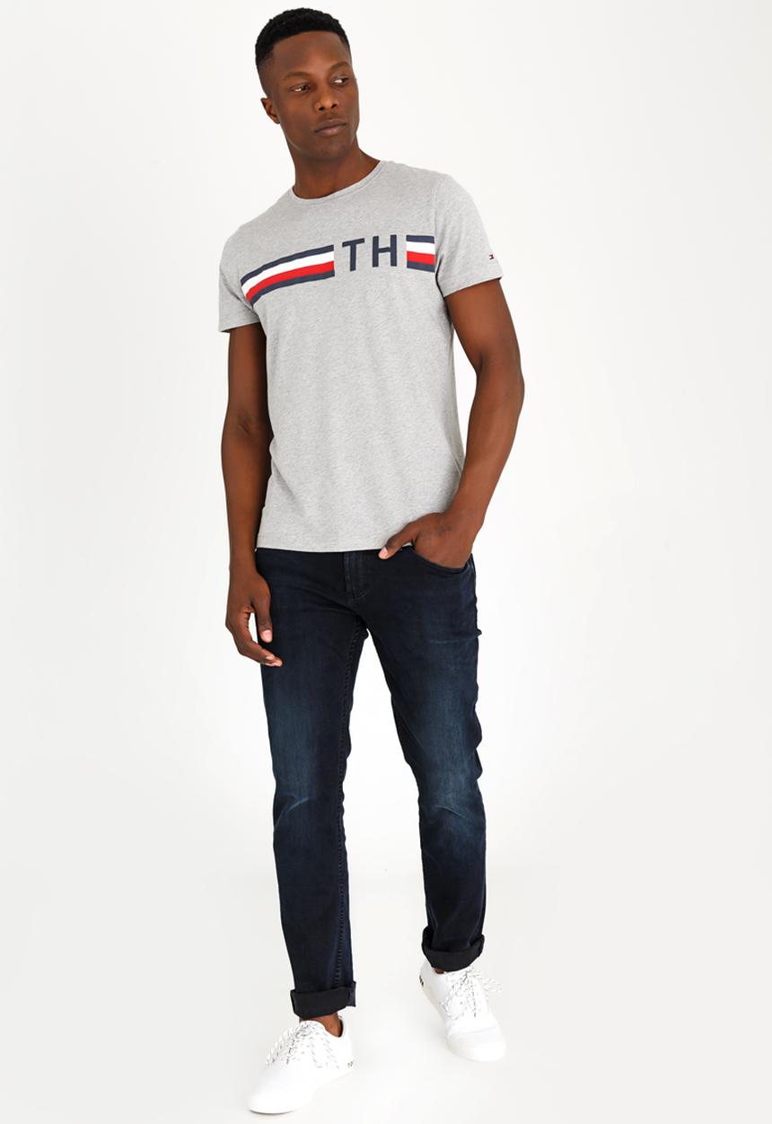 Tommy Hilfiger - Striped Logo Graphic Tee Grey