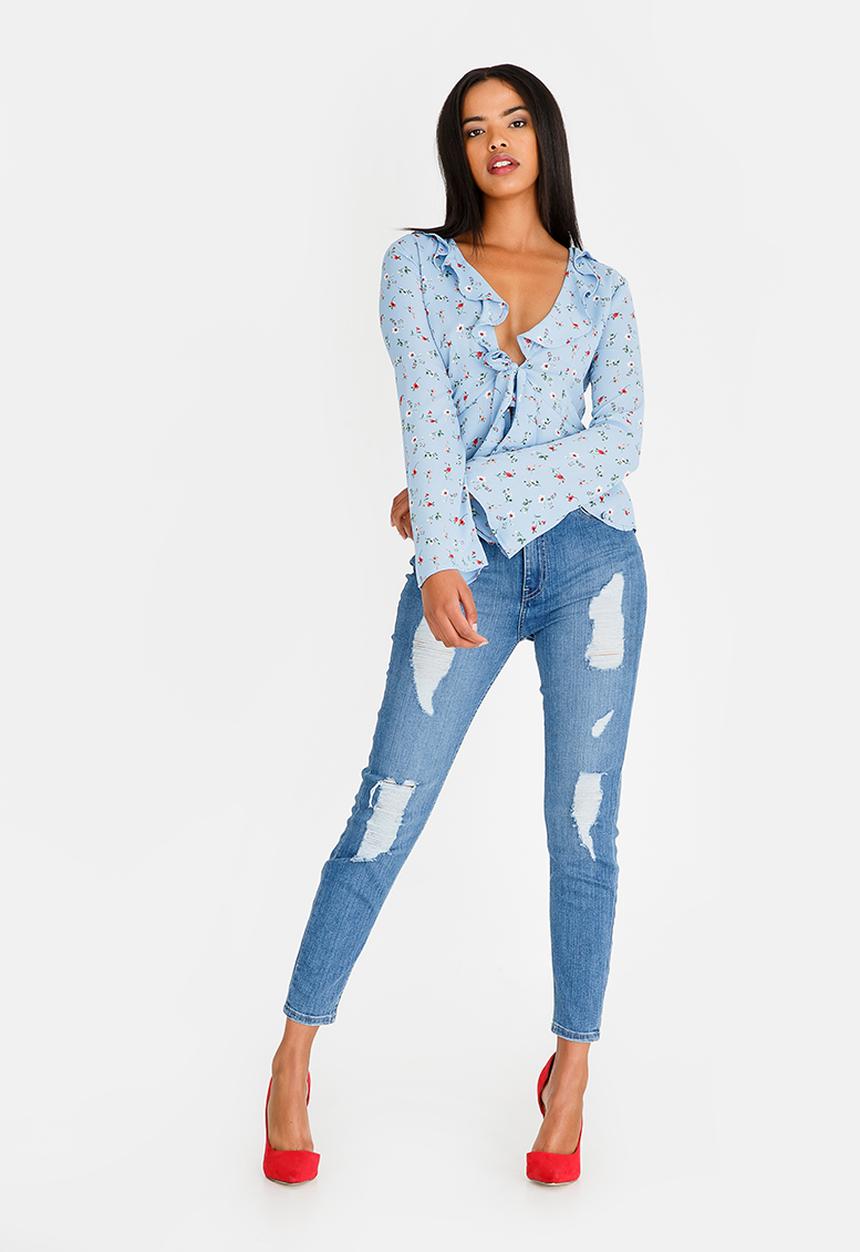 SISSY BOY - Can't Cope Ruffled Crop Top Mid Blue