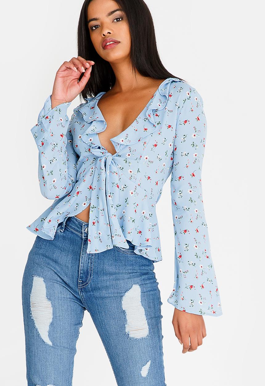 SISSY BOY - Can't Cope Ruffled Crop Top Mid Blue