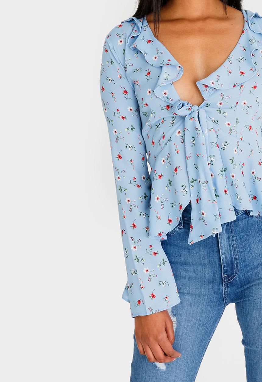 SISSY BOY - Can't Cope Ruffled Crop Top Mid Blue