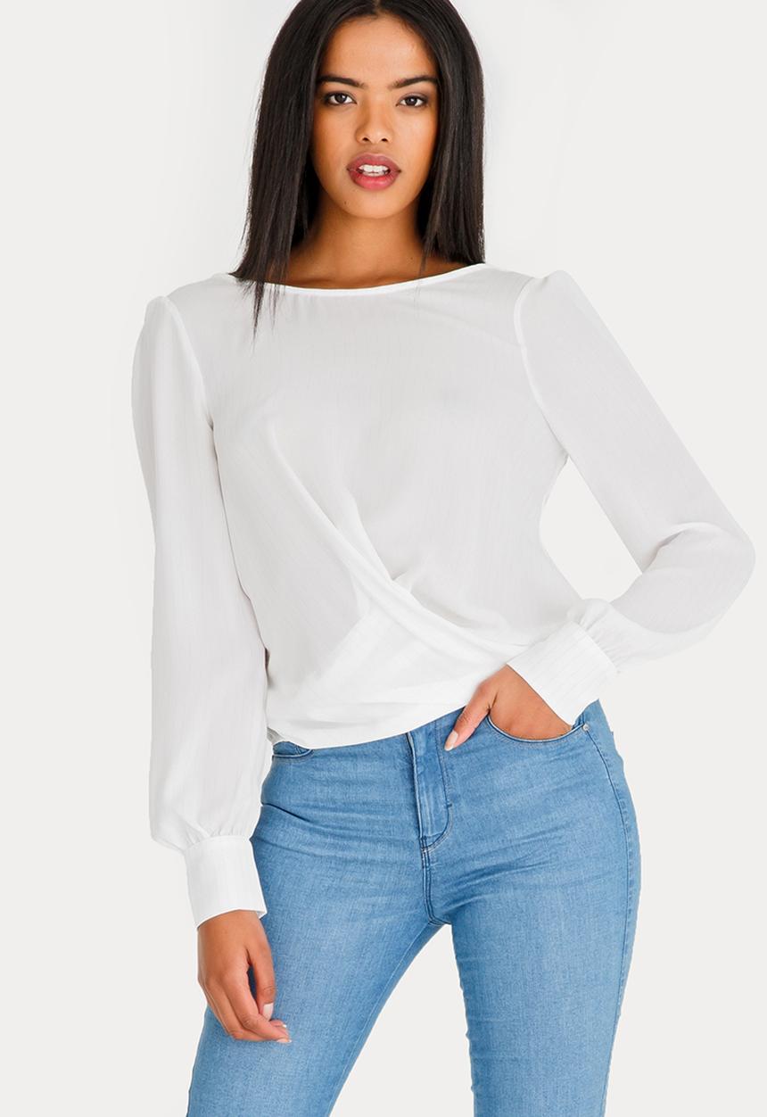 SISSY BOY - Girl Boss Wrap Blouse With Tie Back Detail Off White