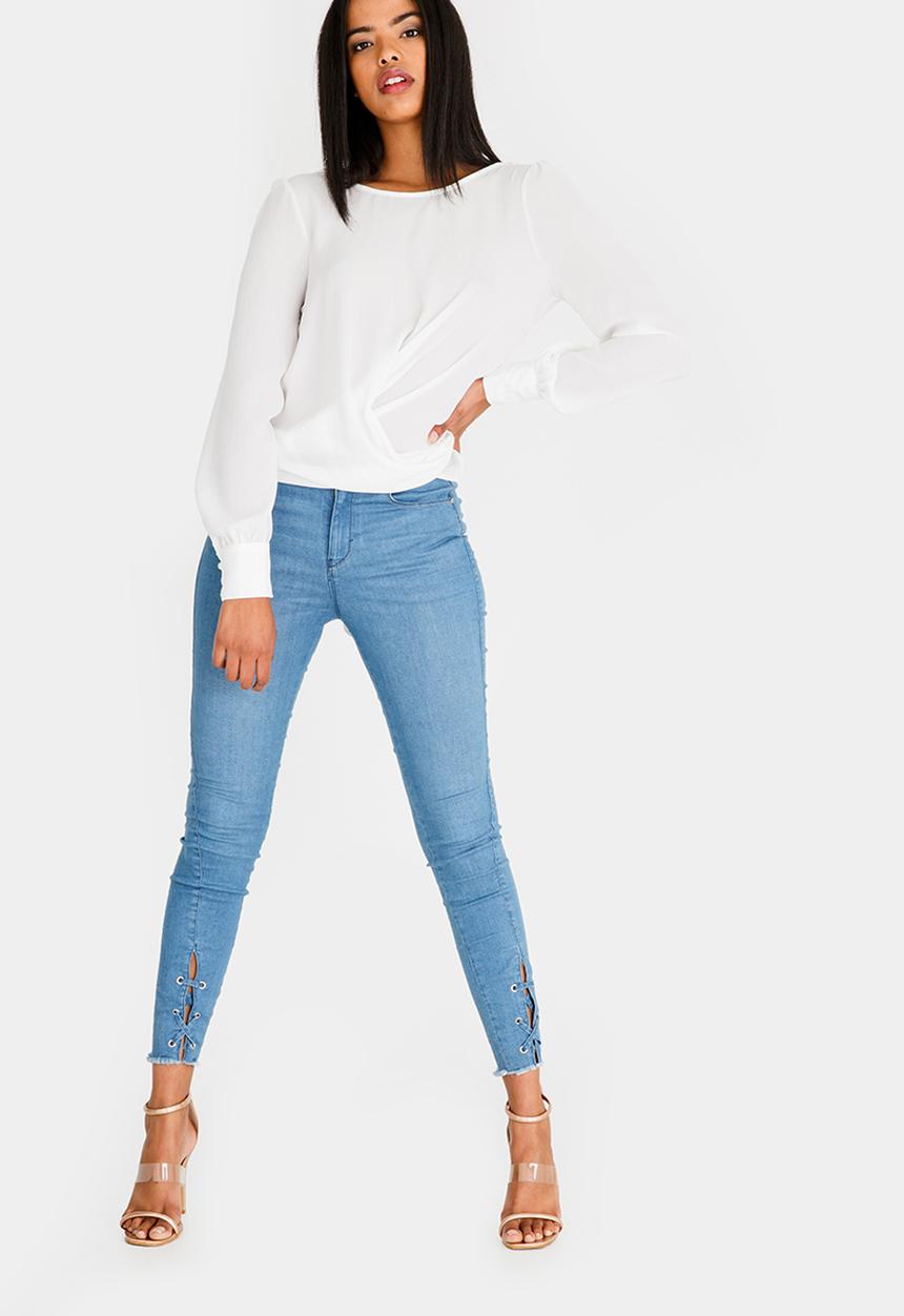 SISSY BOY - Girl Boss Wrap Blouse With Tie Back Detail Off White