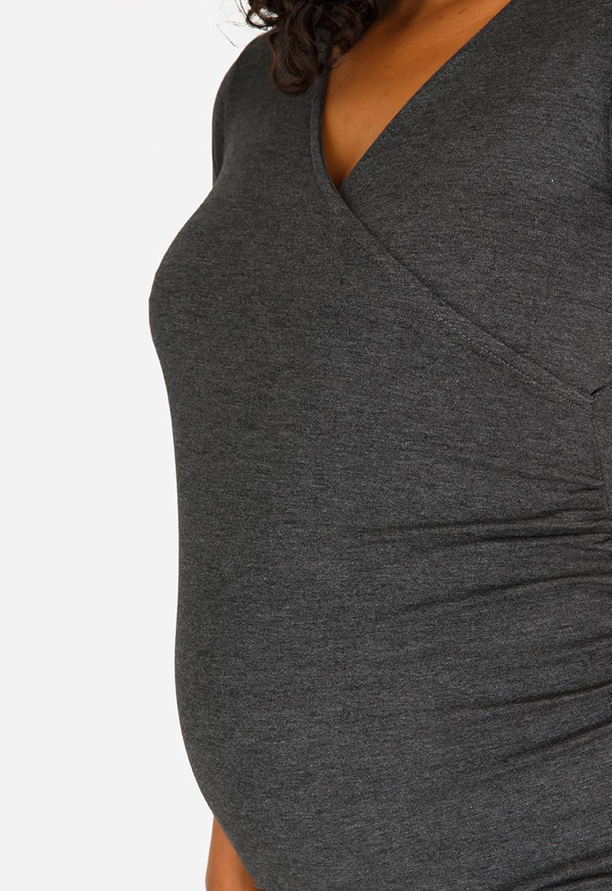 Cherry Melon - Basic Wrap Front Tee Grey Melange