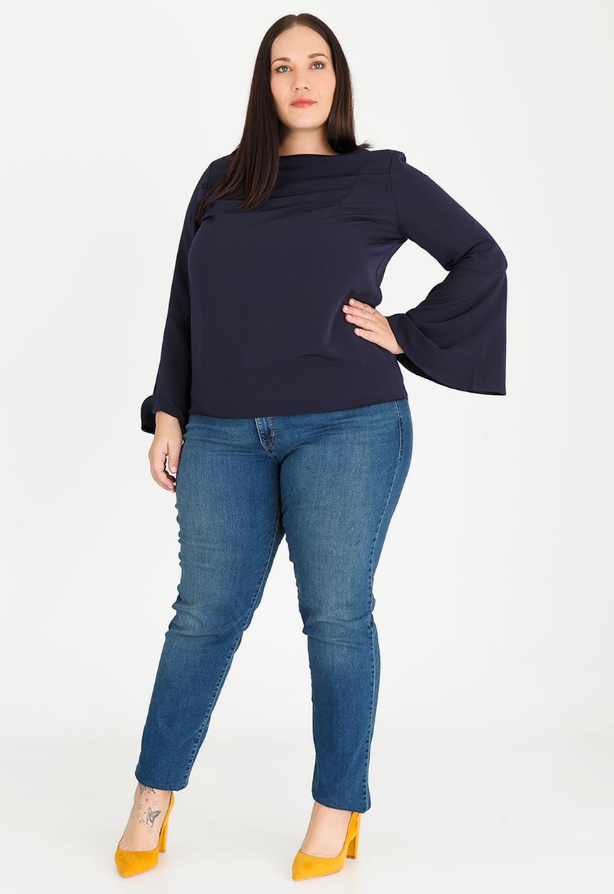 edit Plus - Loose Fit Bell Sleeve Blouse Navy