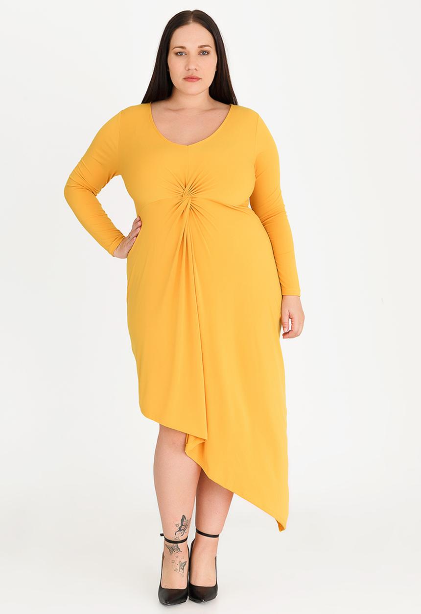 edit Plus - Asymmetrical Hem Dress Yellow
