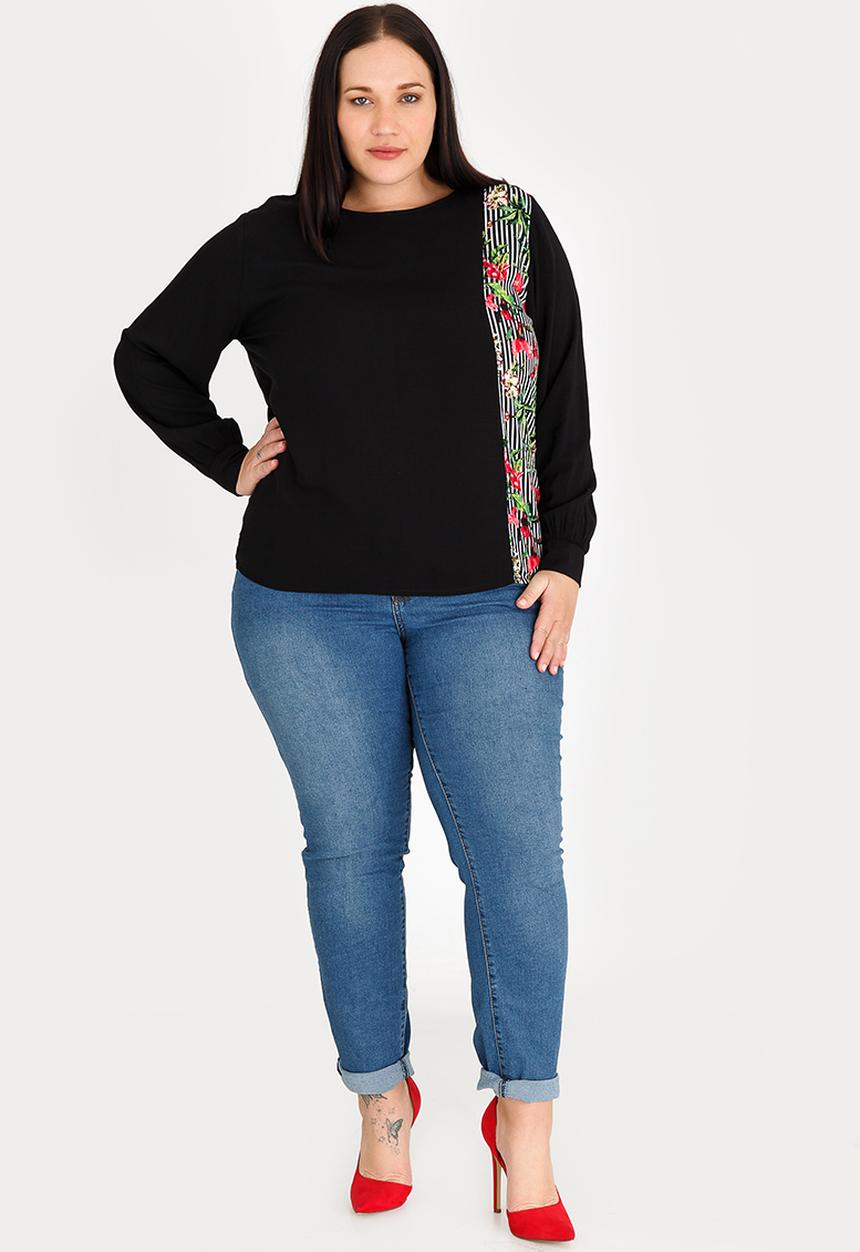STYLE REPUBLIC PLUS - Patterned Inset Blouse Black