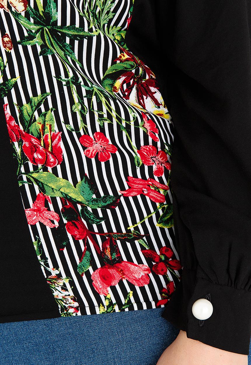 STYLE REPUBLIC PLUS - Patterned Inset Blouse Black