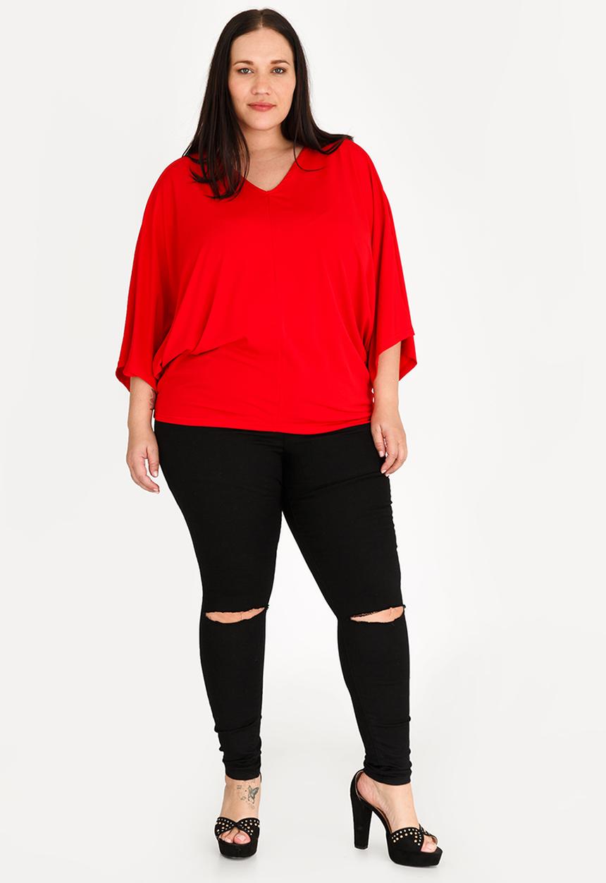 STYLE REPUBLIC PLUS - Oversized V-Neck Tee Red