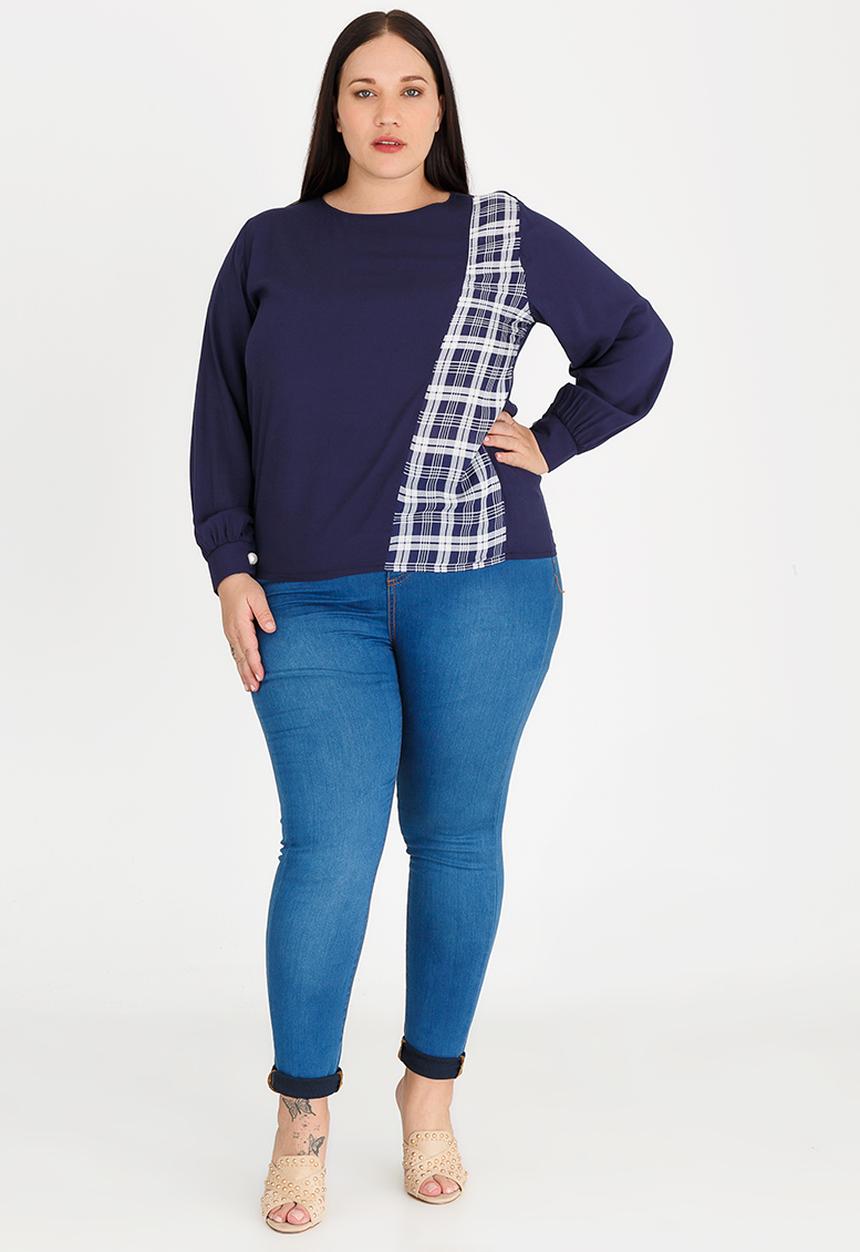 STYLE REPUBLIC PLUS - Patterned Inset Blouse Navy