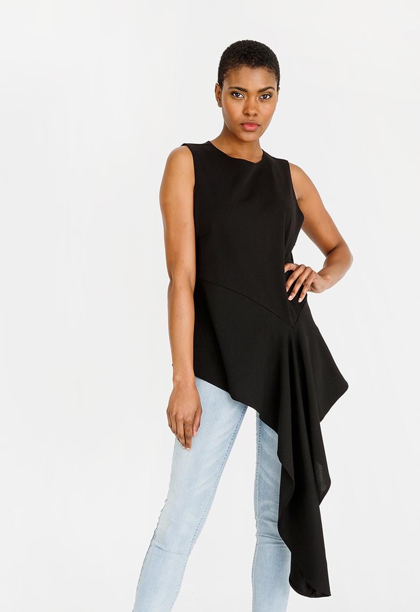 STYLE REPUBLIC - Asymmetrical Blouse Black