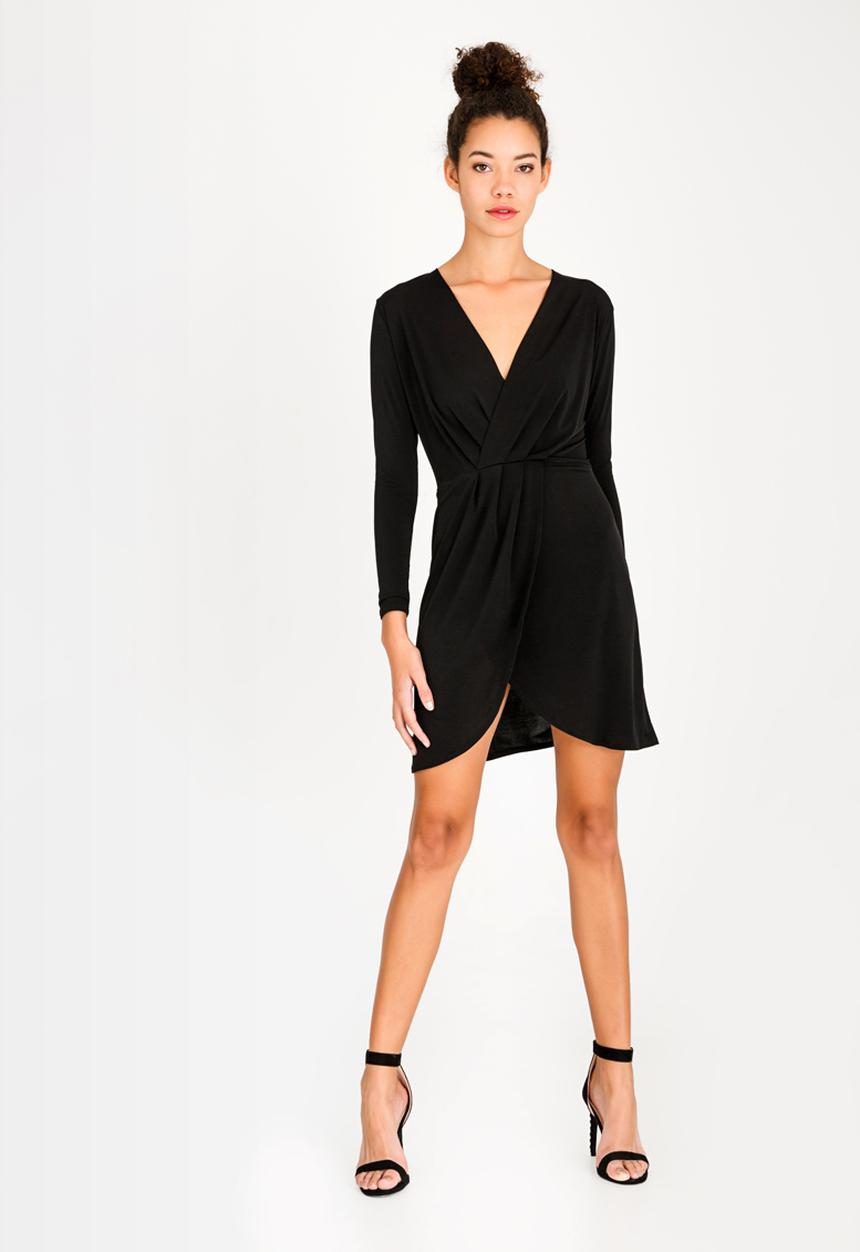 c(inch) - Wrap Front Fit And Flare Dress Black