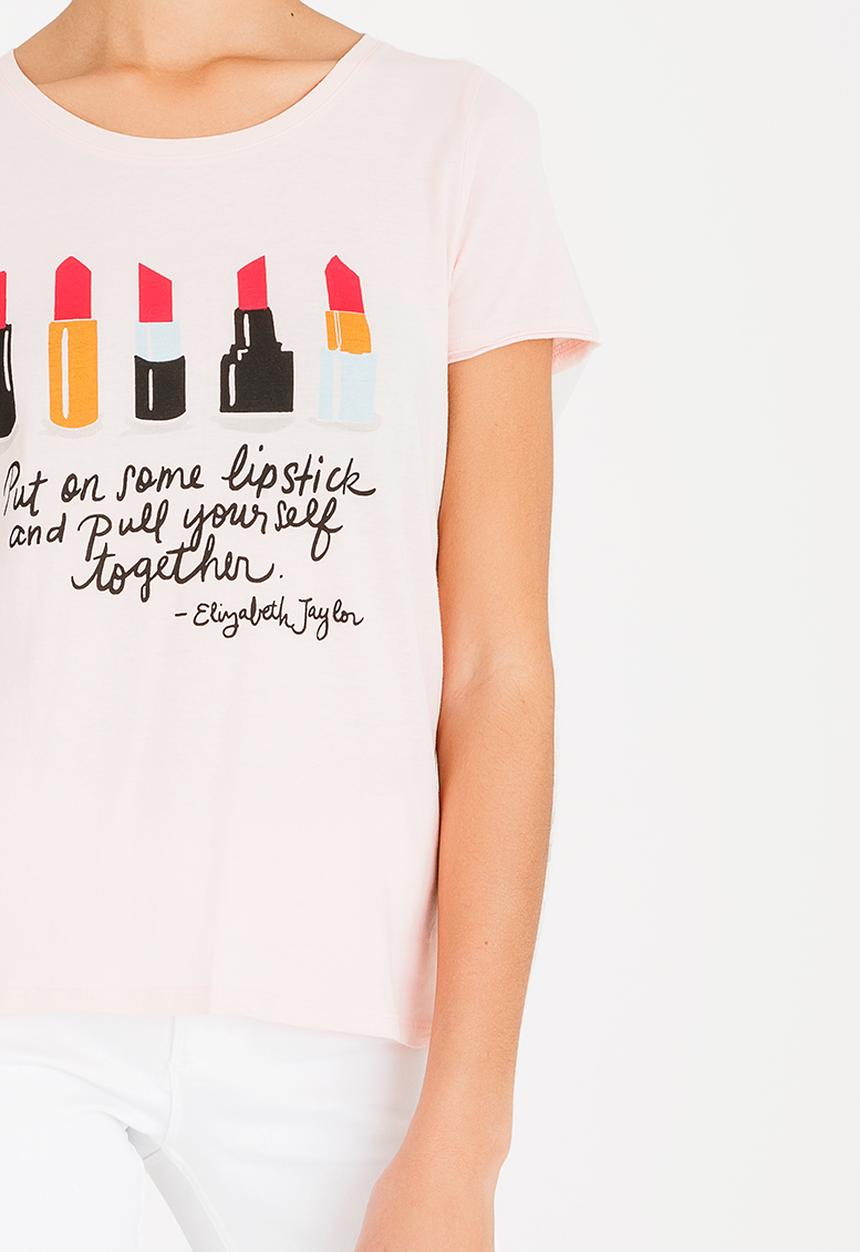 ONLY - Printed Lipstick T-shirt Pale Pink