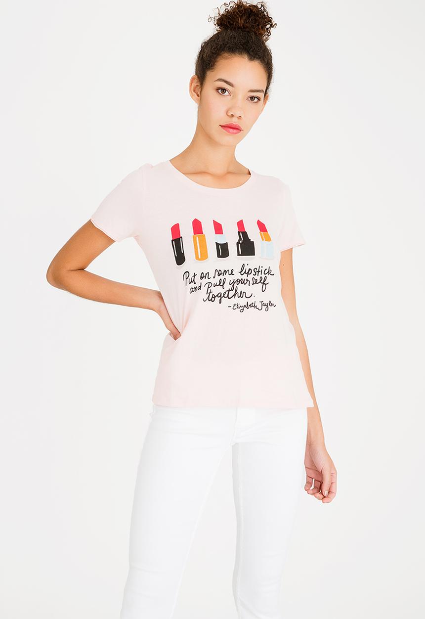 ONLY - Printed Lipstick T-shirt Pale Pink