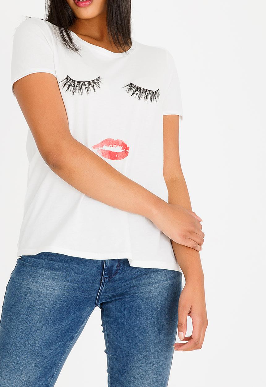 ONLY - Printed Lashes T-shirt Off White