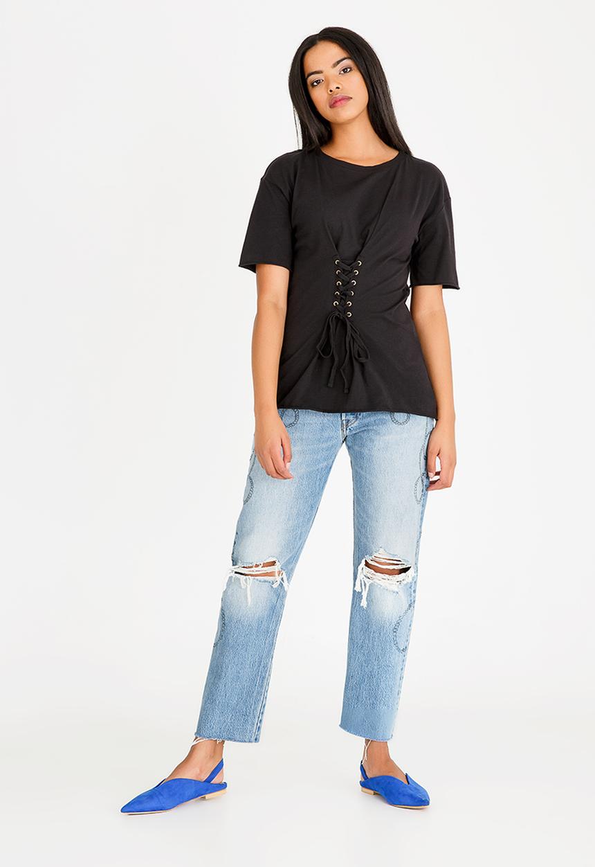 ONLY - Corinnne Lace Up Top Black