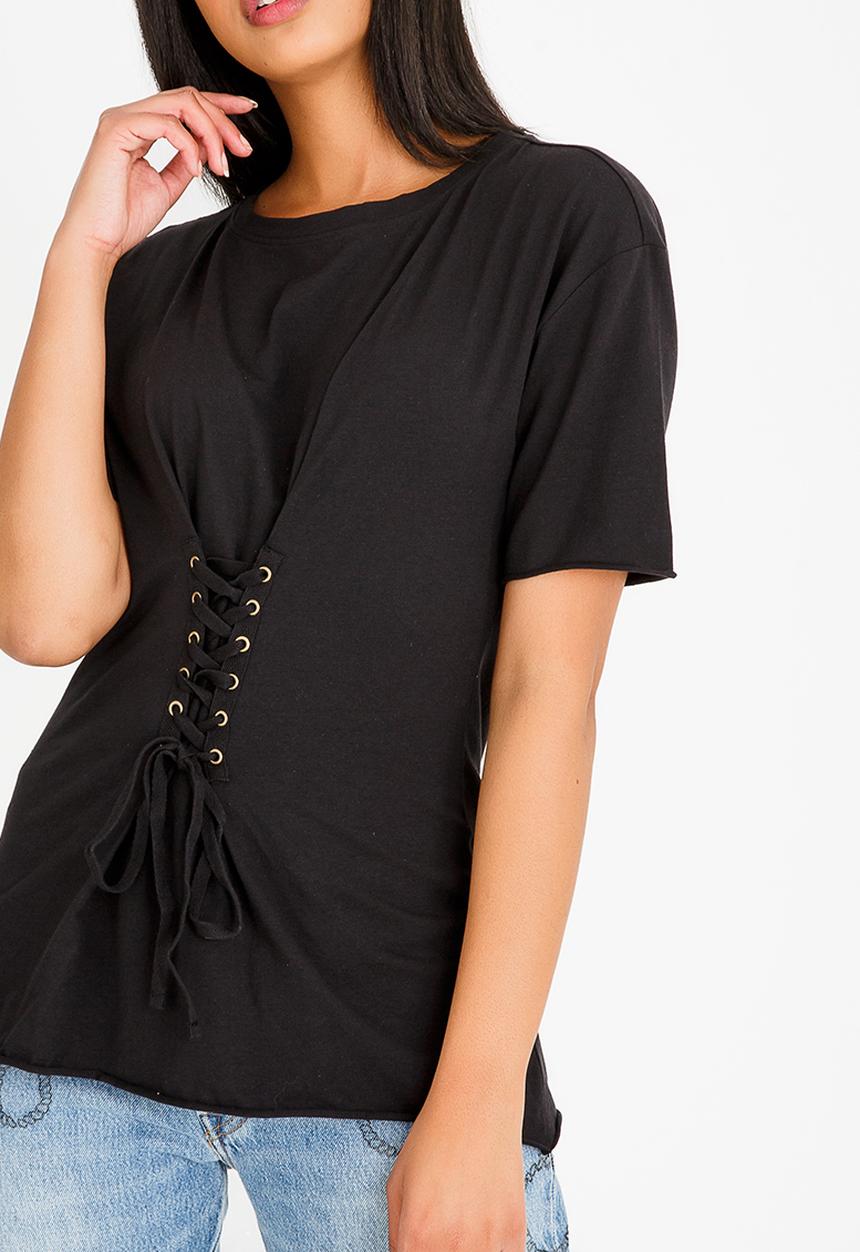 ONLY - Corinnne Lace Up Top Black