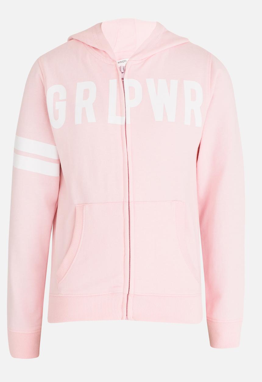 MINOTI - Basic Fleece Zip Thru Hoodie Pale Pink