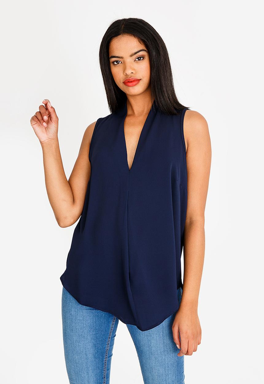 edit - V-neckline sleeveless top - navy 