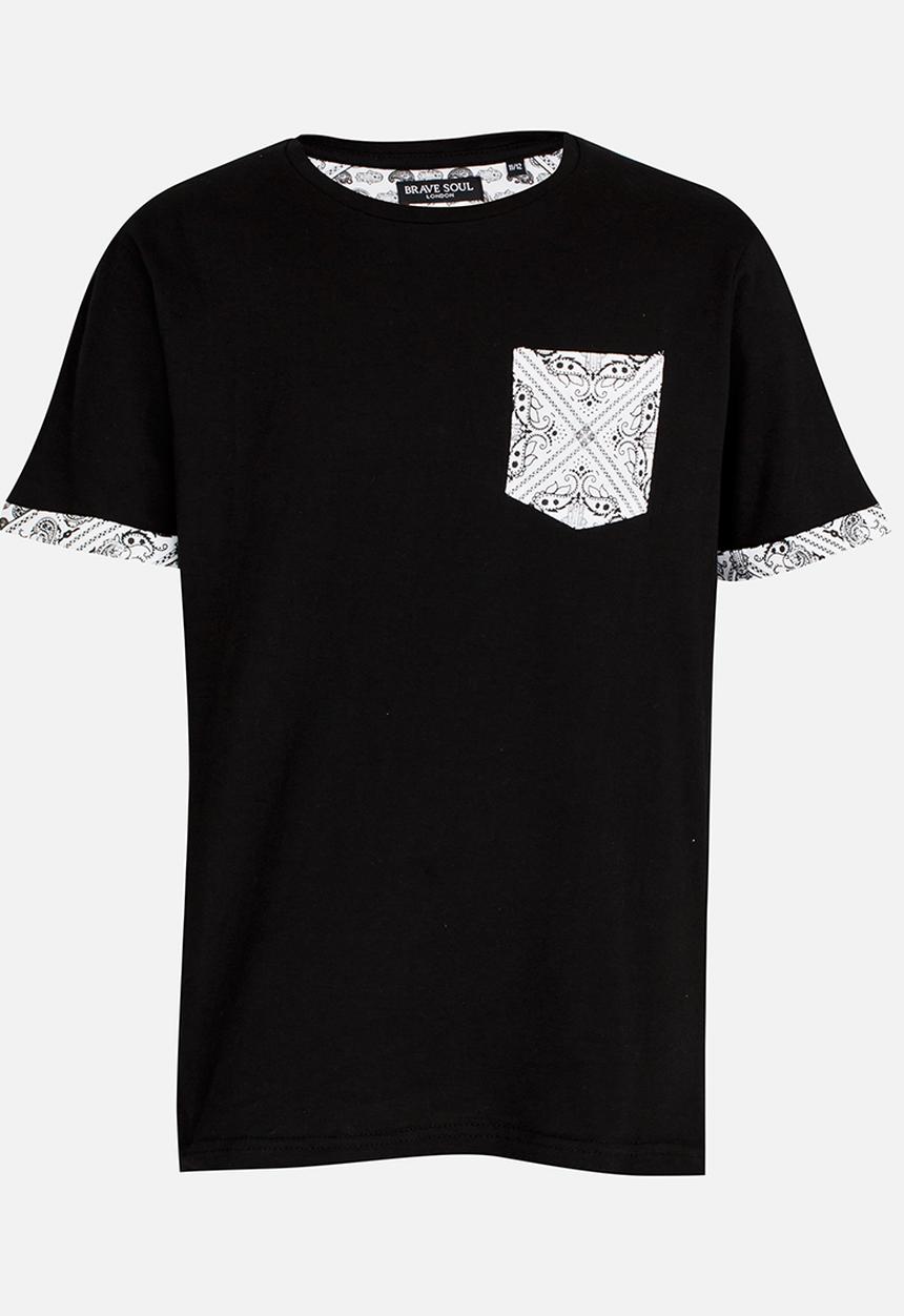 Brave Soul - T-shirt with Printed Contrast Pocket Black