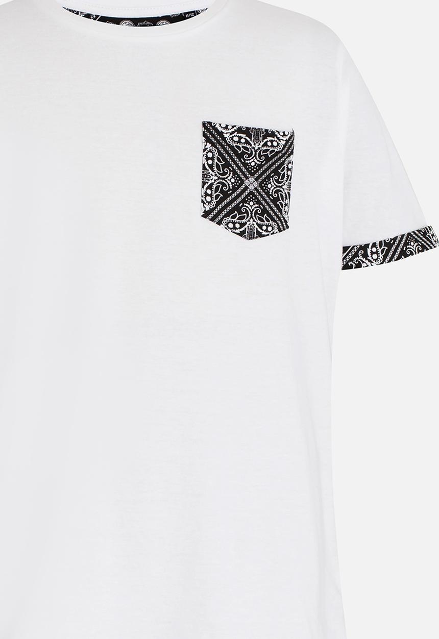 Brave Soul - T-shirt with Printed Contrast Pocket White
