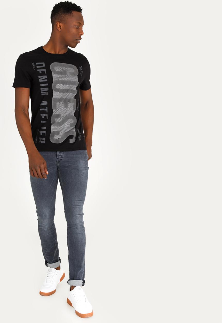 GUESS - Short Sleeve Denim ATL Logo Crew T-shirt Black