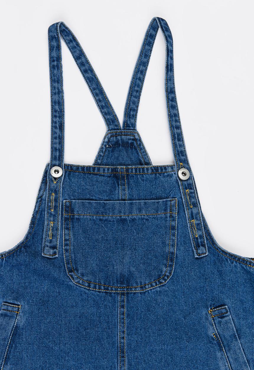 Pop Candy - Cropped Denim Dungaree Blue