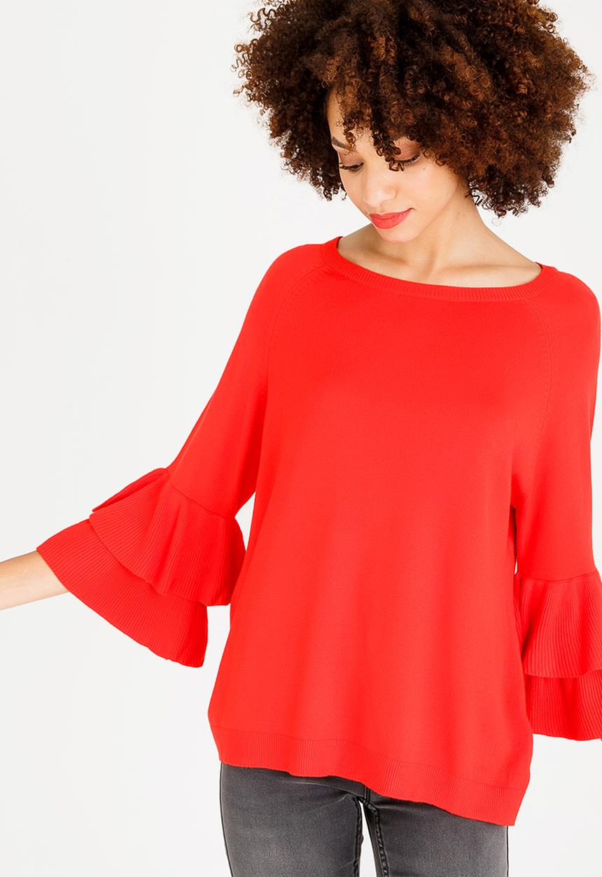 ONLY - Mila Ruffle Top Red