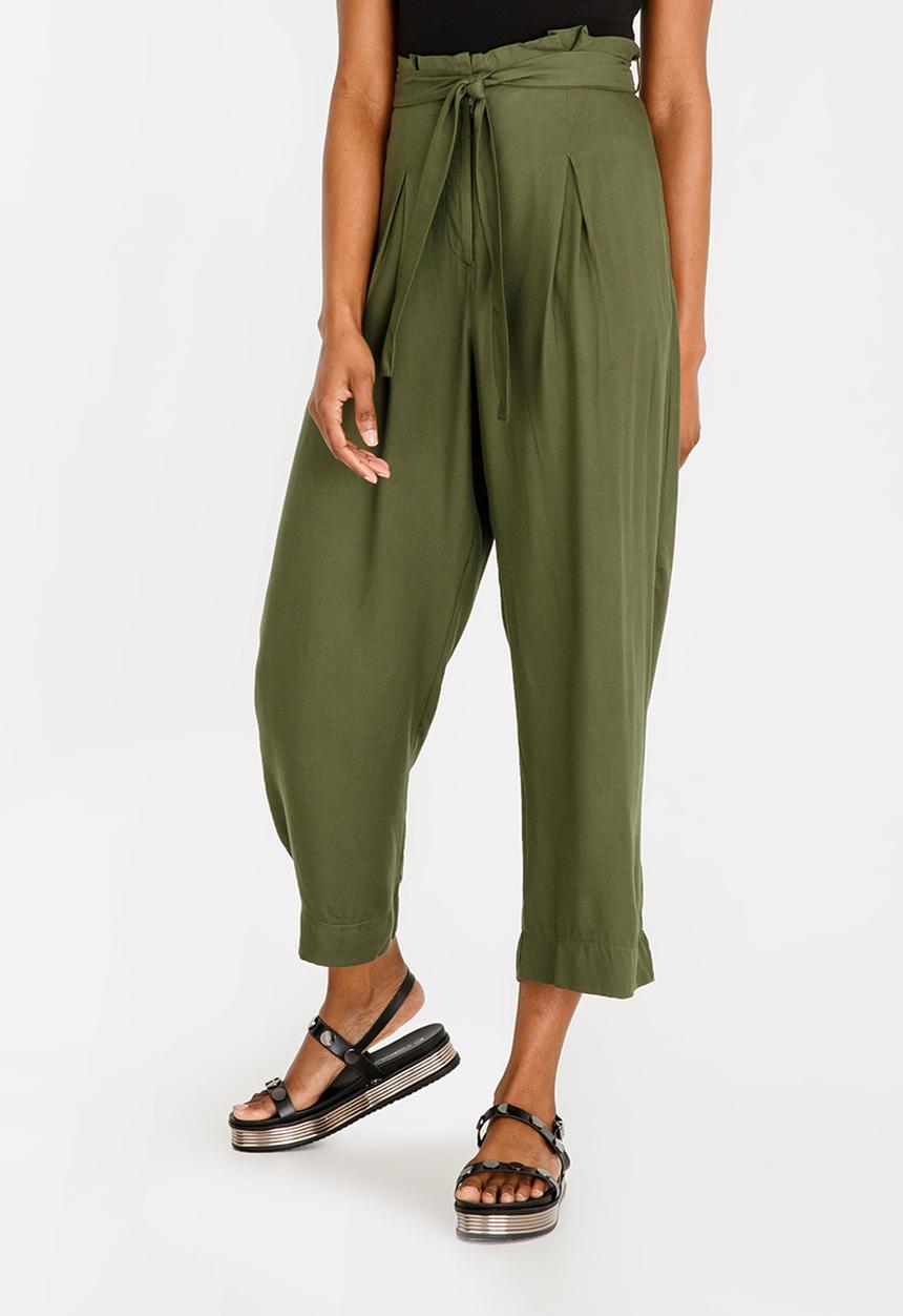 c(inch) - Wide Leg Paperbag Pants Green