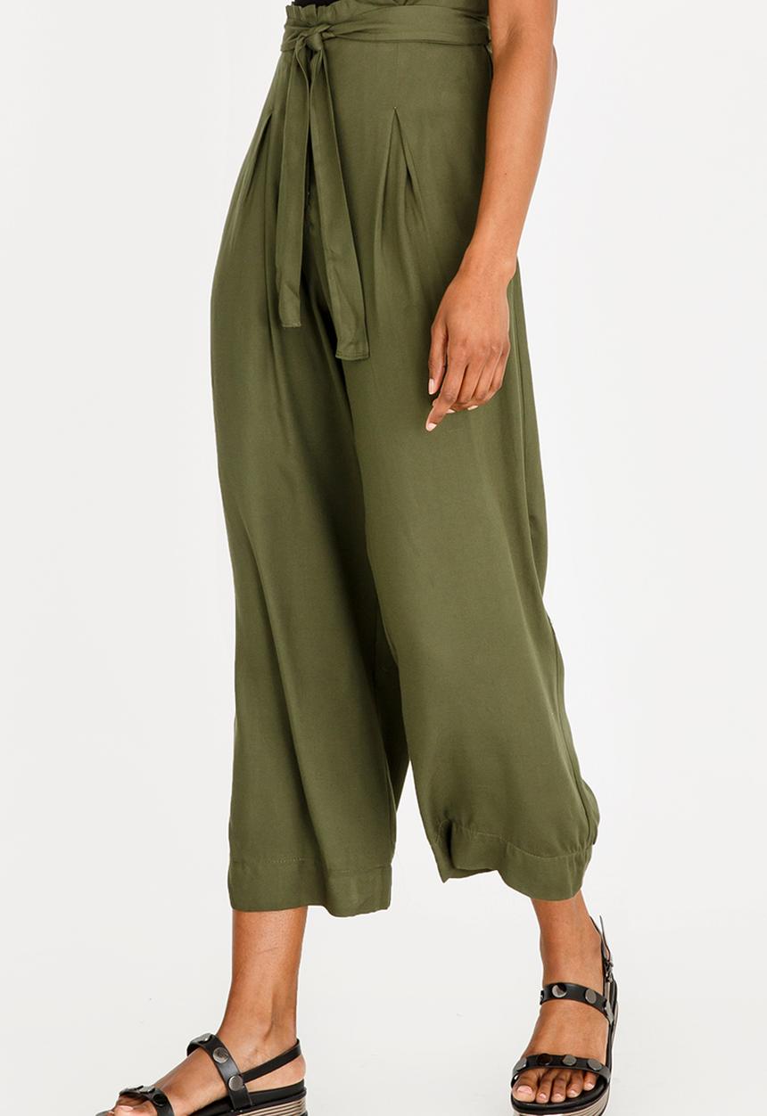 c(inch) - Wide Leg Paperbag Pants Green