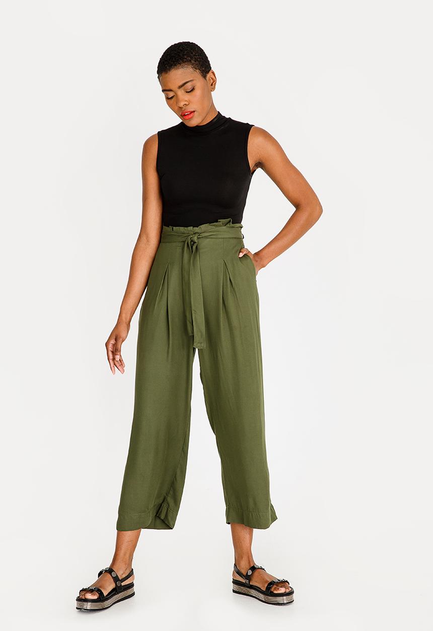 c(inch) - Wide Leg Paperbag Pants Green