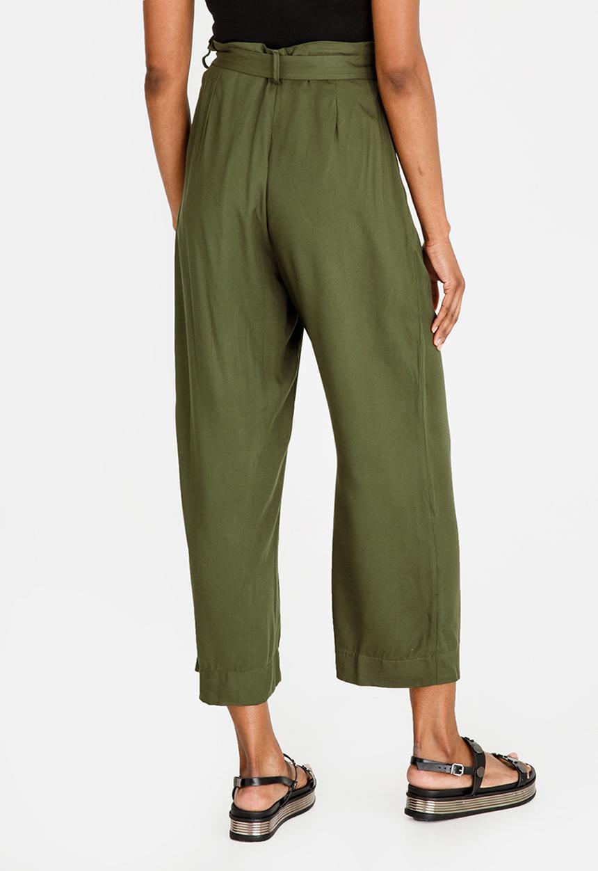 c(inch) - Wide Leg Paperbag Pants Green