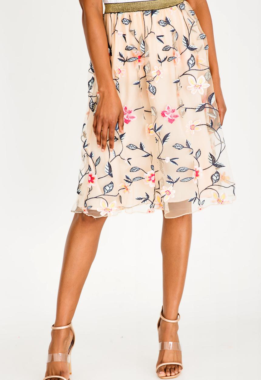 Brave Soul - Embroidered Mesh Skirt Pale Pink