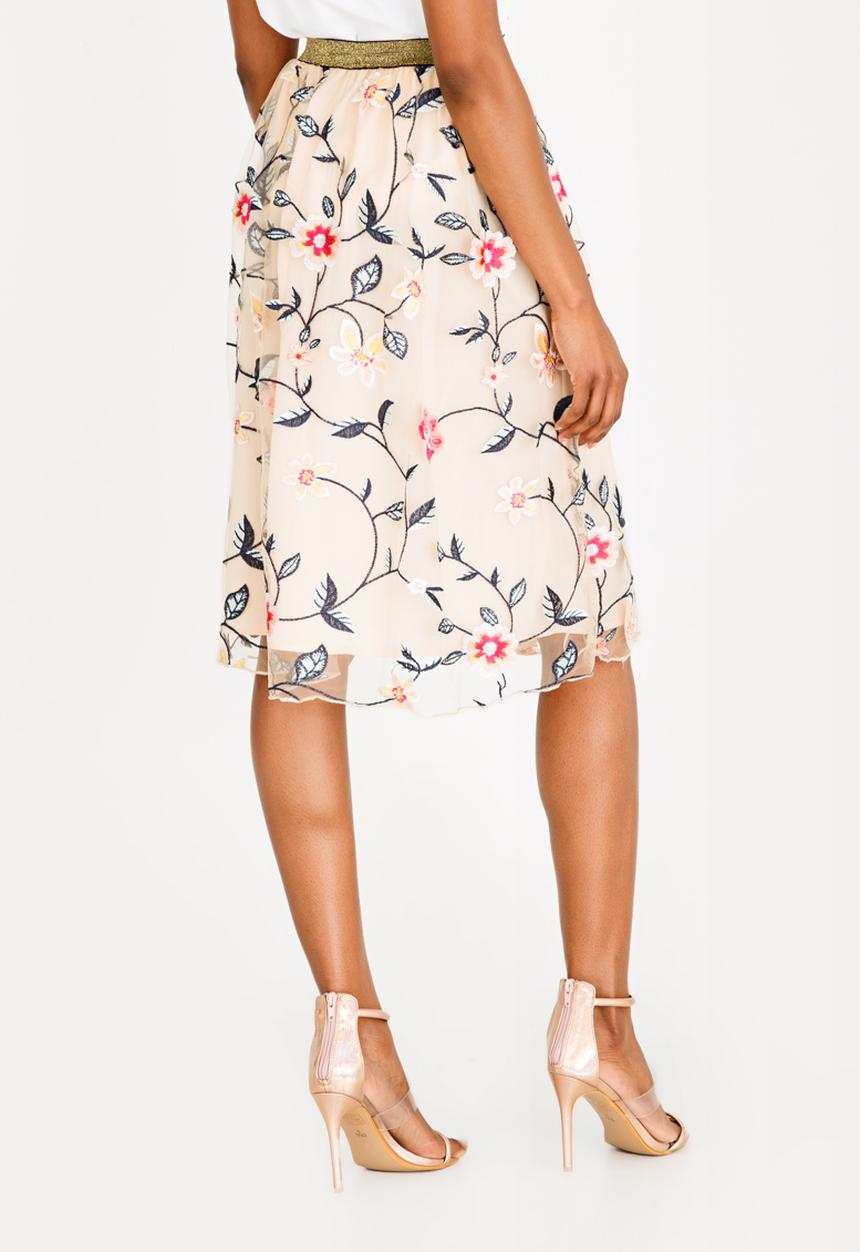 Brave Soul - Embroidered Mesh Skirt Pale Pink