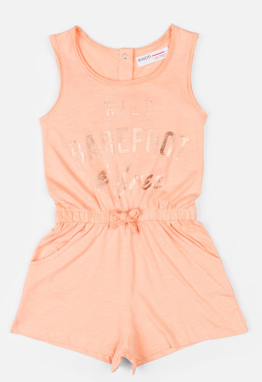 MINOTI - Palm Printed Slub Jersey Playsuit Peach