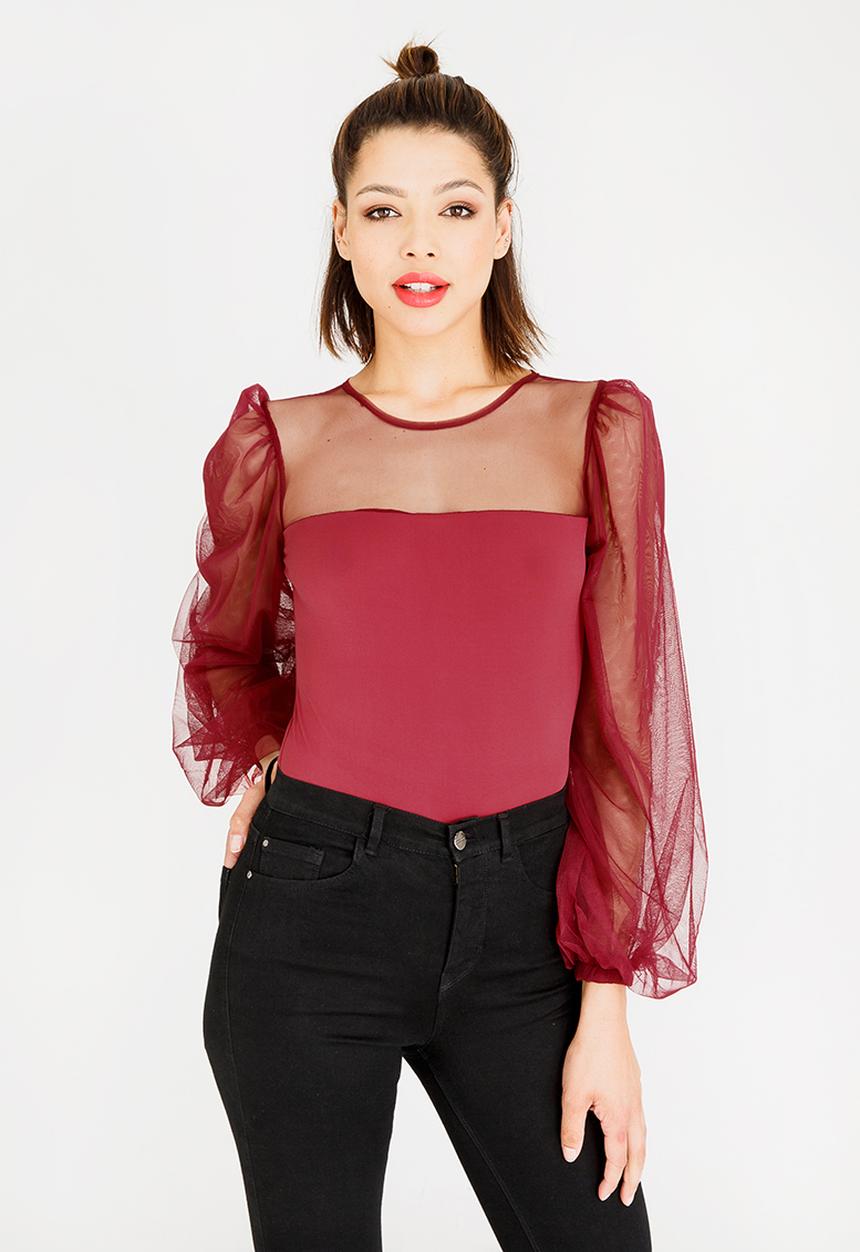 STYLE REPUBLIC - Volume Sleeve Bodysuit Red