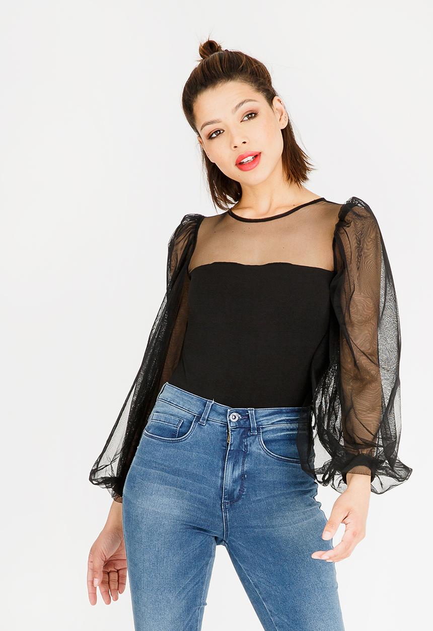 STYLE REPUBLIC - Volume Sleeve Bodysuit Black