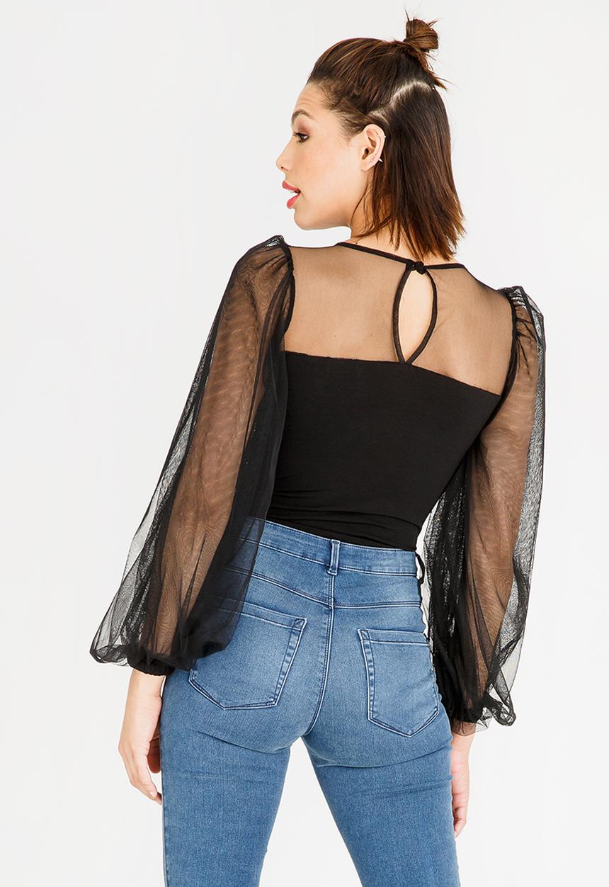 STYLE REPUBLIC - Volume Sleeve Bodysuit Black