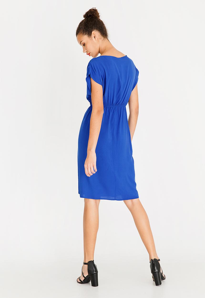 edit - Mock wrap dress with draw-cord - blue