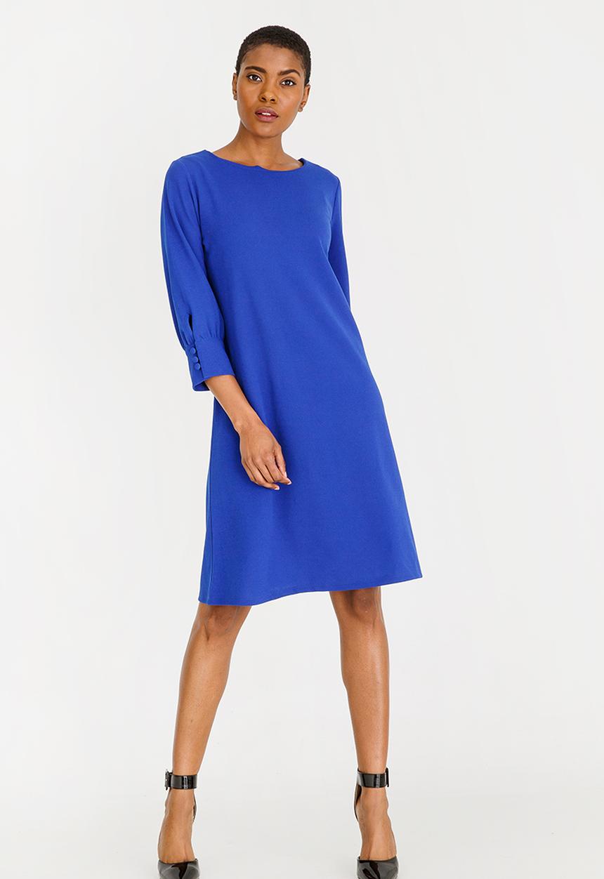 edit - Long Sleeve Button Detail Dress Cobalt