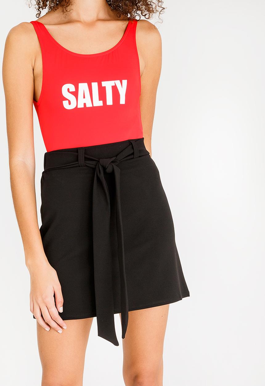 c(inch) - Self-Tie Mini Skirt Black