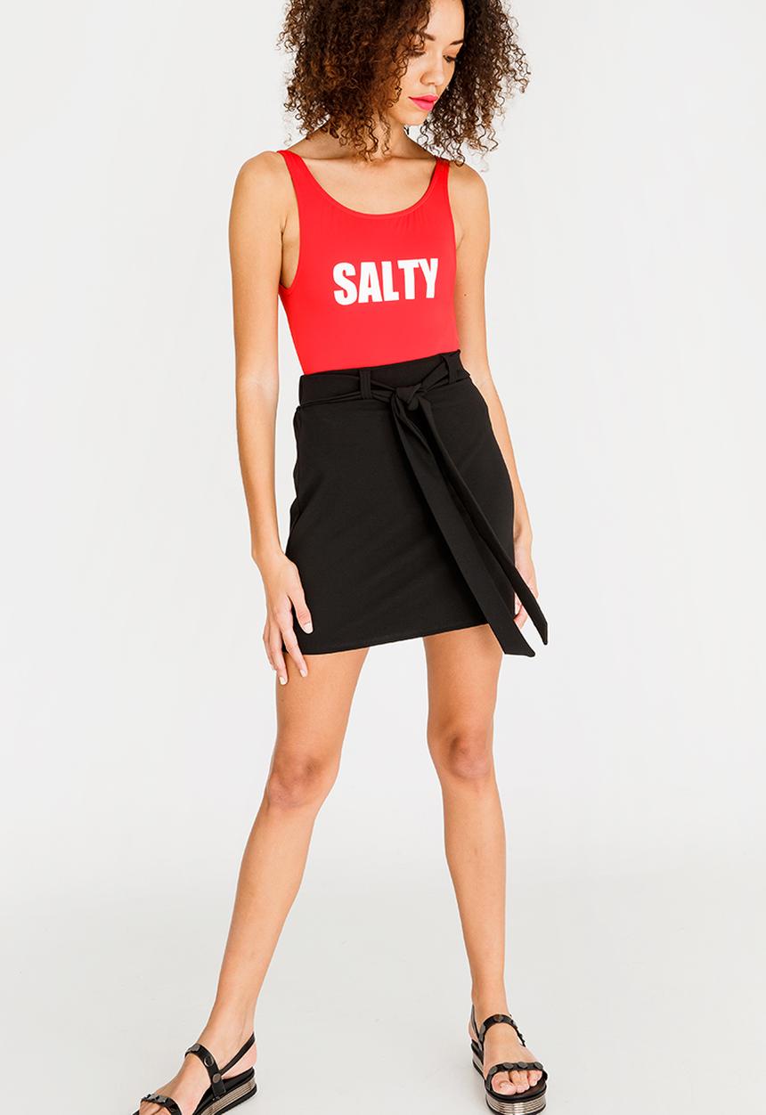 c(inch) - Self-Tie Mini Skirt Black