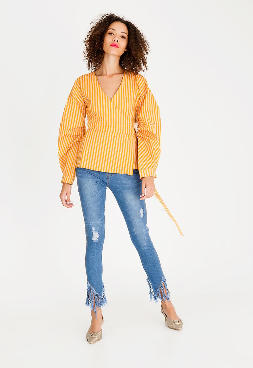 STYLE REPUBLIC - Volume Sleeve Wrap Blouse Yellow