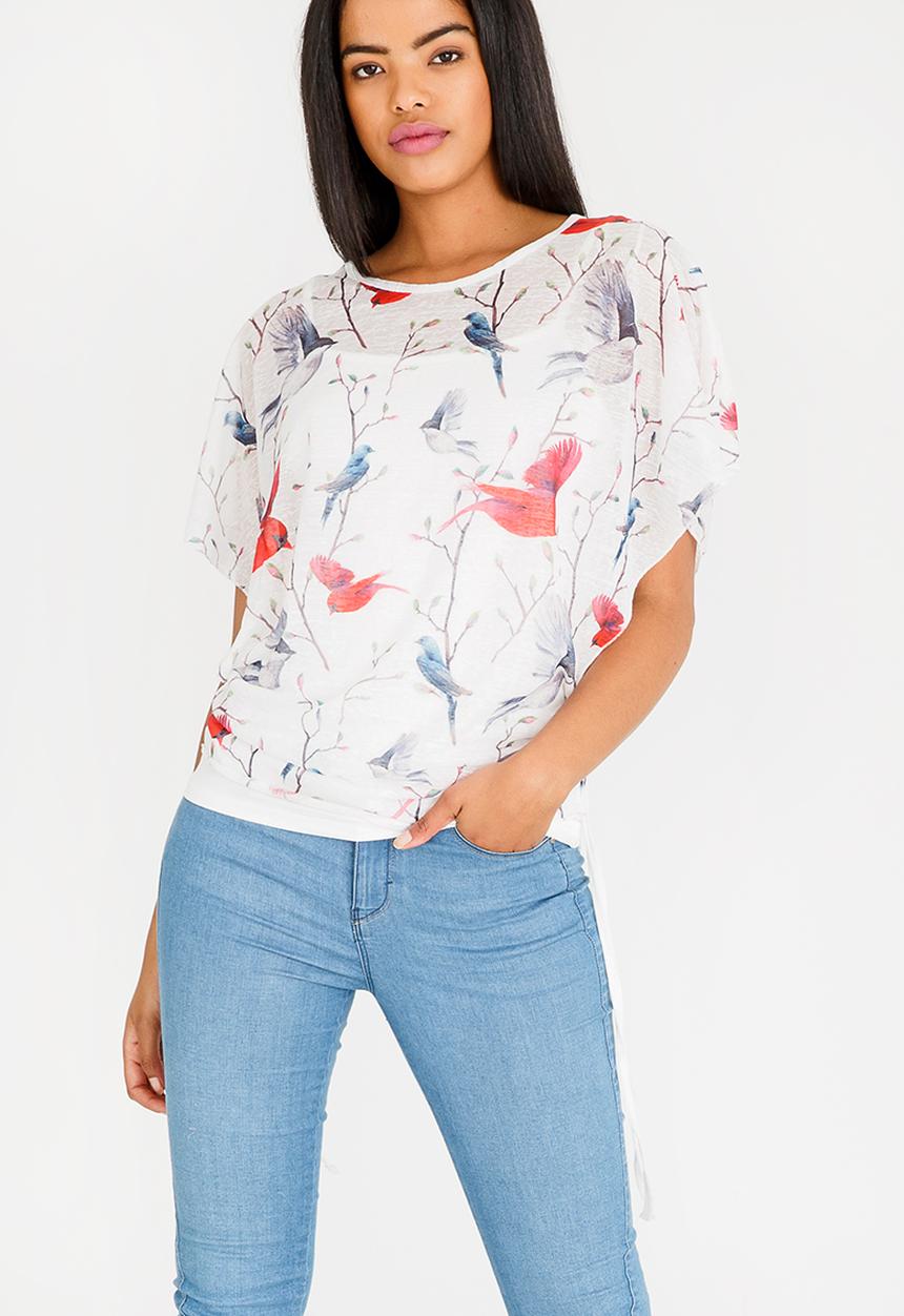 Revenge - Sheer Floral Top White