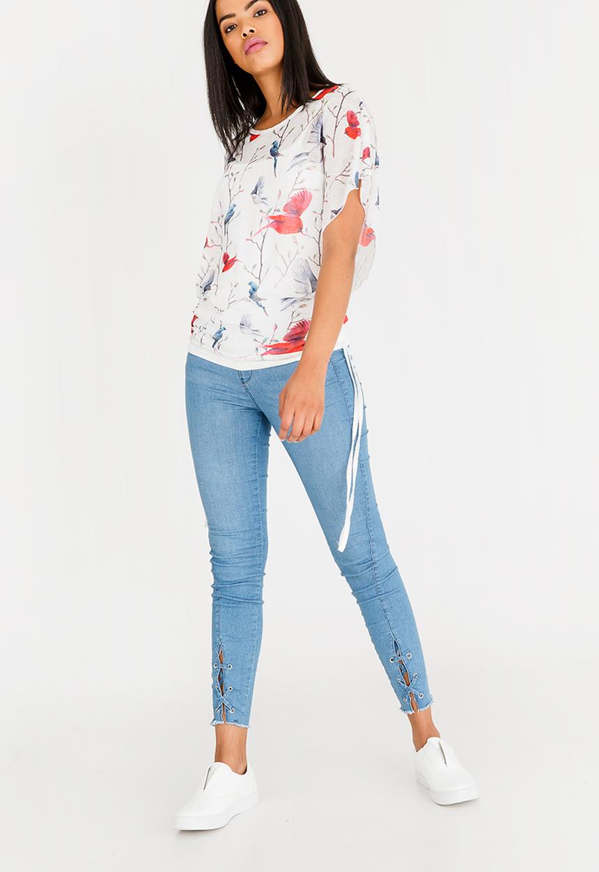 Revenge - Sheer Floral Top White