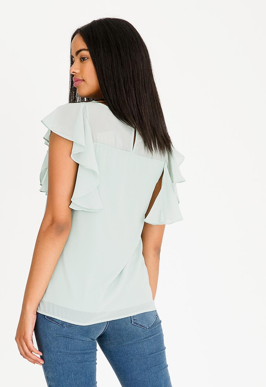 Vero Moda - Dora Ruffle Detail Top Light Green