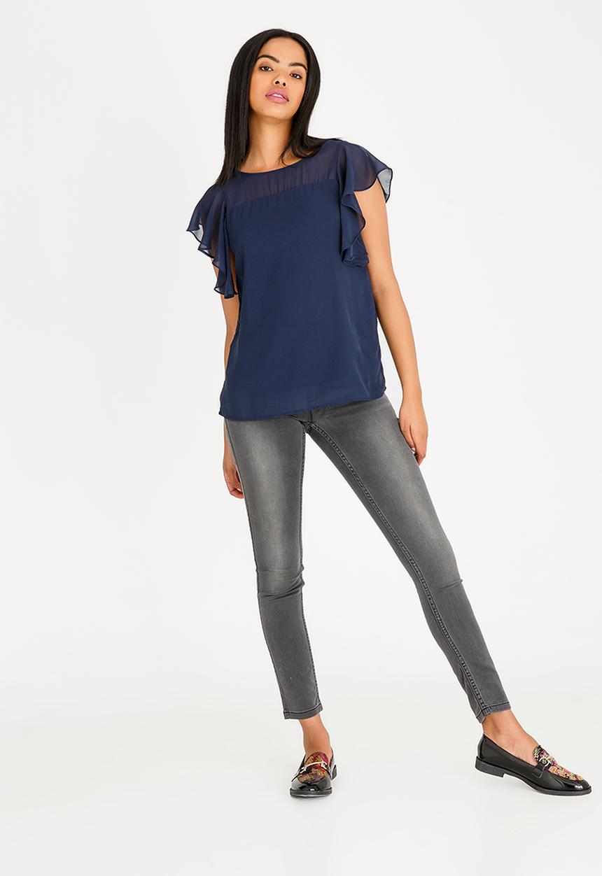 Vero Moda - Dora Ruffle Detail Blouse Navy