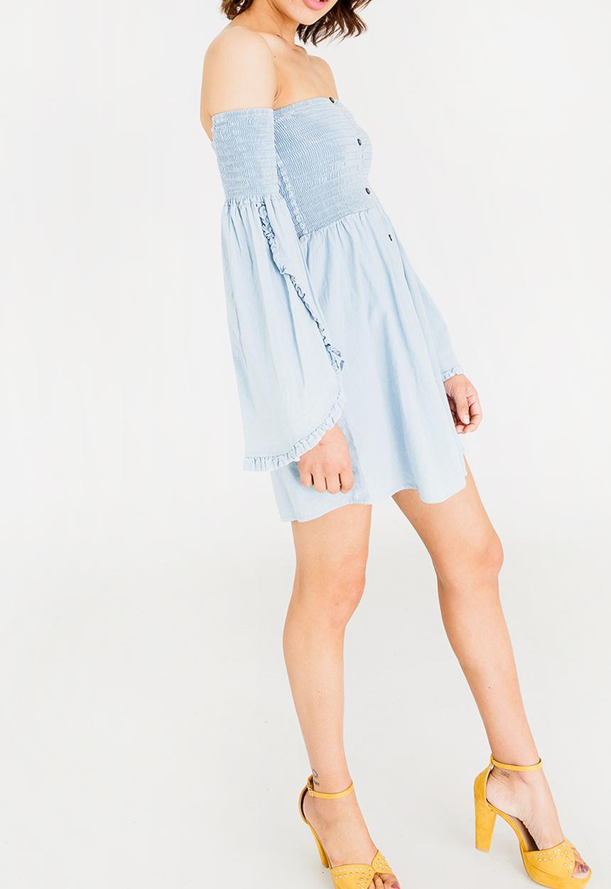 c(inch) - Bell Sleeve Fit And Flare Dress Pale Blue