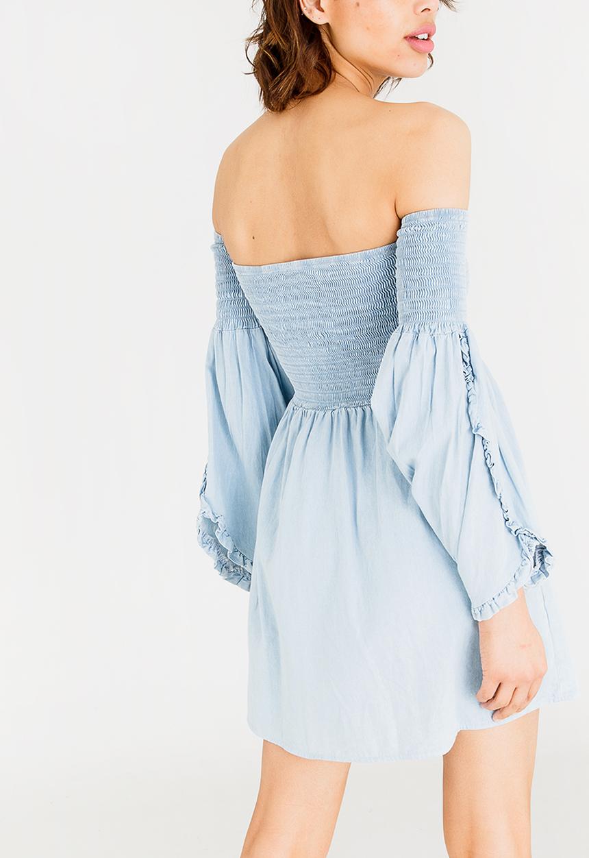 c(inch) - Bell Sleeve Fit And Flare Dress Pale Blue